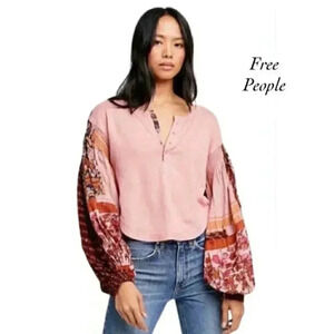 Free People Light Magic Henley Smocked Top Size L